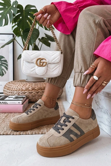 Beżowe Skórzane Sneakersy Na Platformie Filippo
