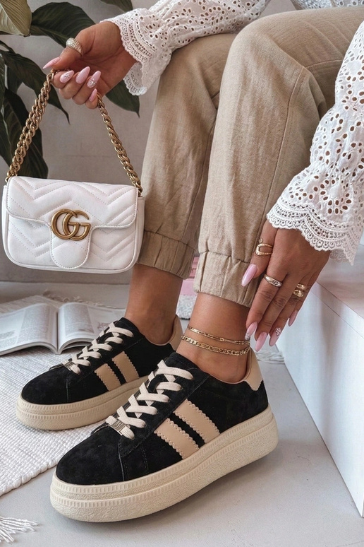 Czarne Skórzane Sneakersy Na...