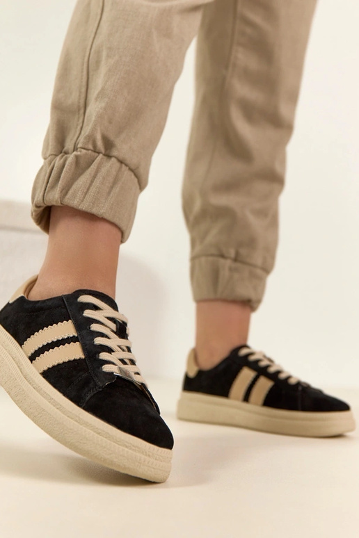 Czarne Skórzane Sneakersy Na...