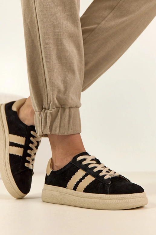 Czarne Skórzane Sneakersy Na...