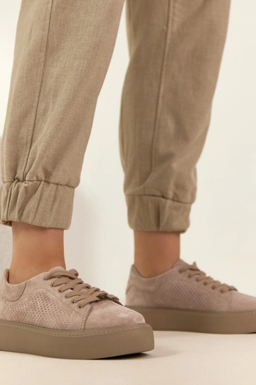 Beżowe Skórzane Sneakersy Na Platformie Filippo 2