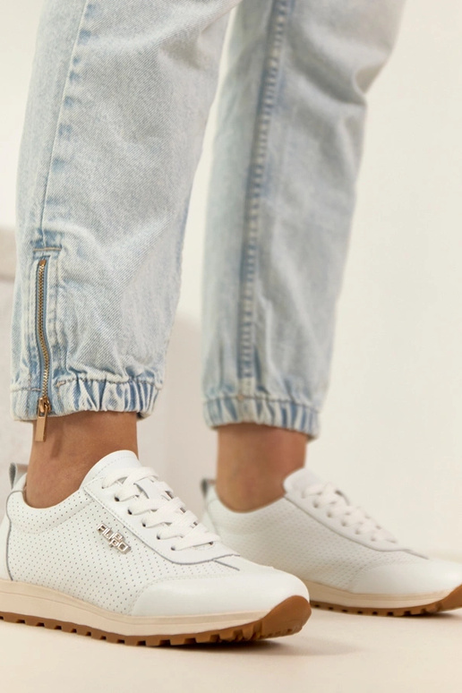 Białe Skórzane Perforowane Sneakersy...