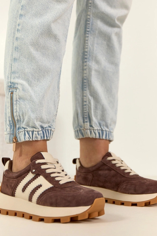 Czekoladowe Skórzane Sneakersy Na...