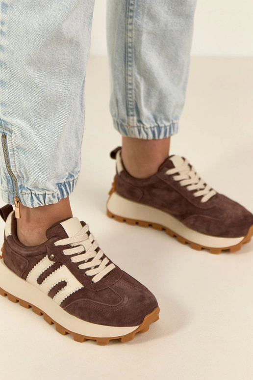 Czekoladowe Skórzane Sneakersy Na...