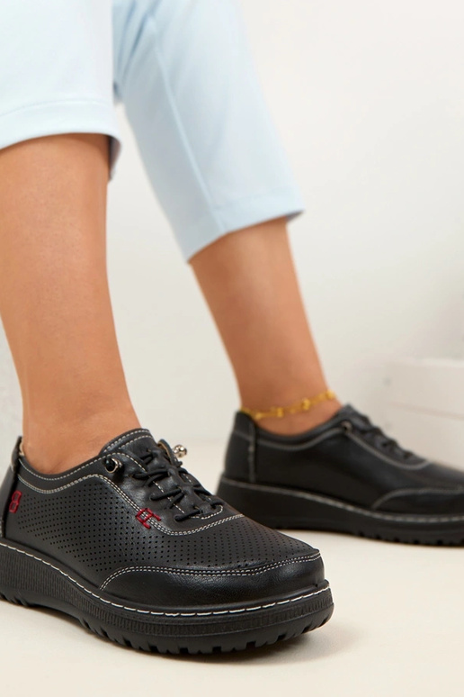 Czarne Ażurowe Wsuwane Półbuty Solenne