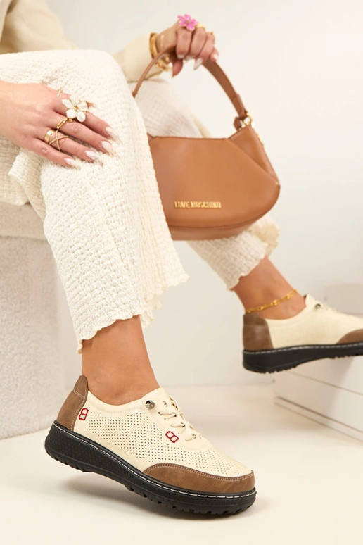 Beżowe Ażurowe Wsuwane Półbuty Solenne