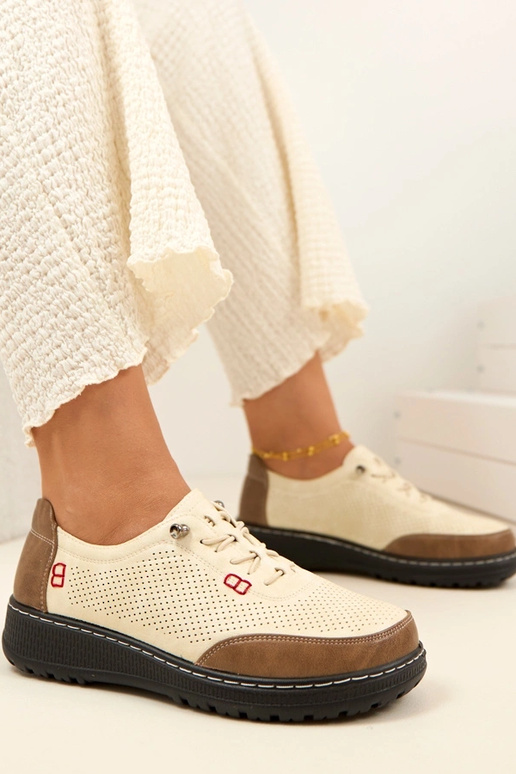 Beżowe Ażurowe Wsuwane Półbuty Solenne