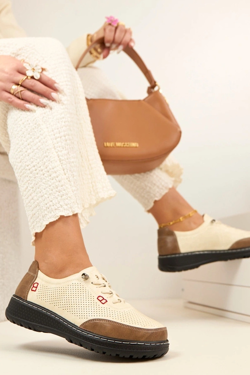 Beżowe Ażurowe Wsuwane Półbuty Solenne