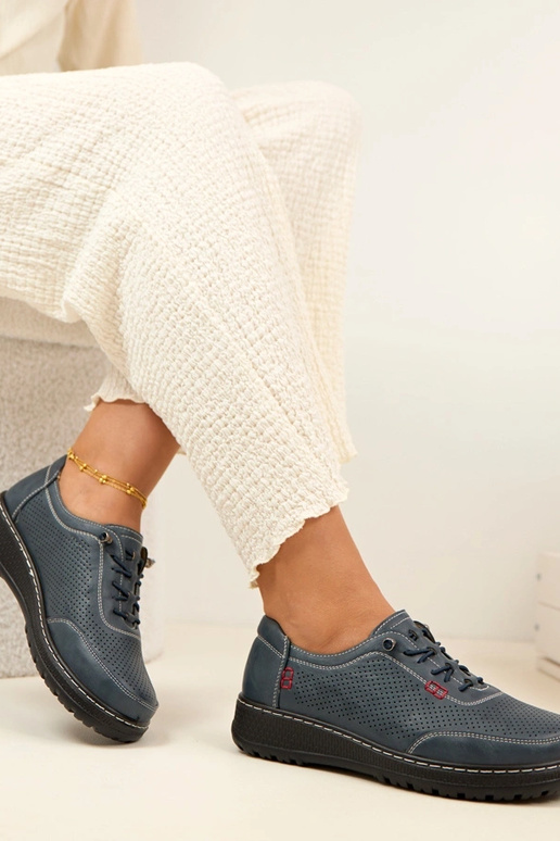 Granatowe Ażurowe Wsuwane Półbuty...