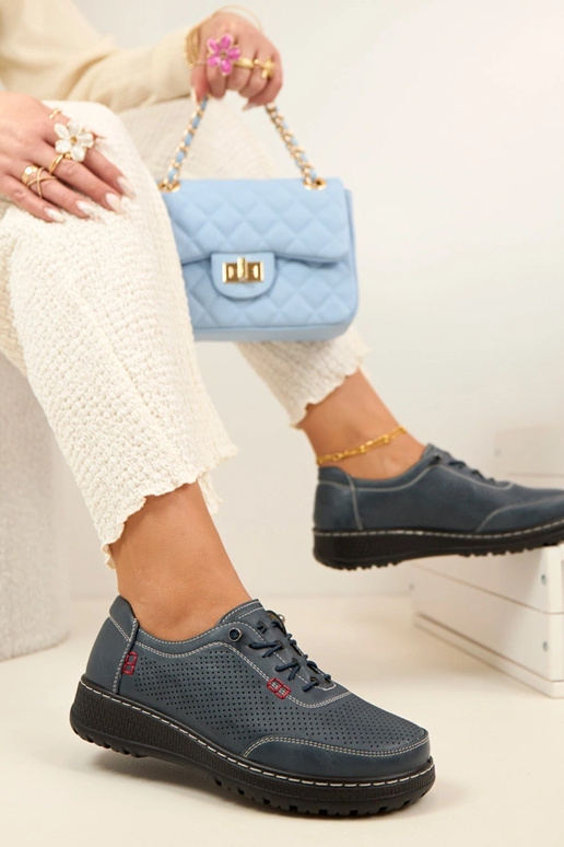 Granatowe Ażurowe Wsuwane Półbuty...