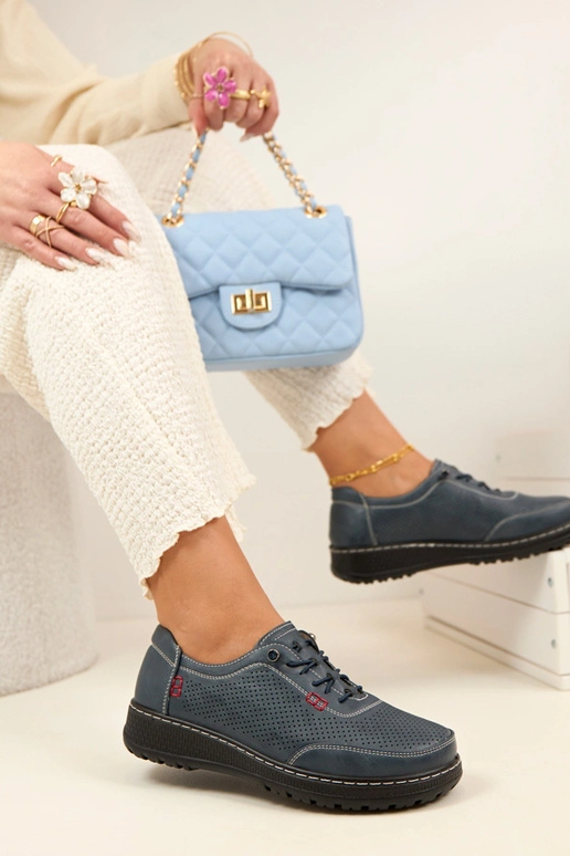 Granatowe Ażurowe Wsuwane Półbuty...