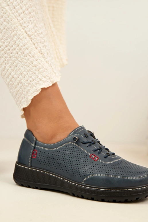 Granatowe Ażurowe Wsuwane Półbuty...