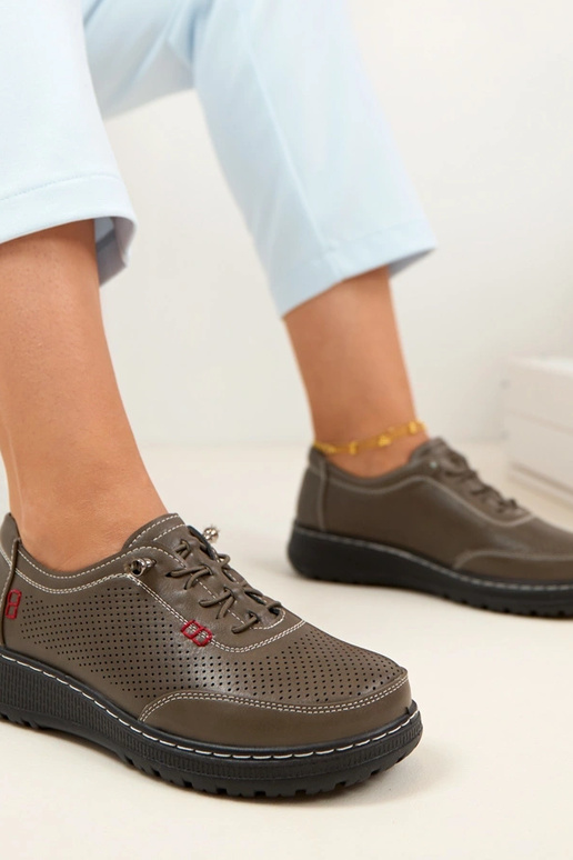 Szare Ażurowe Wsuwane Półbuty Solenne