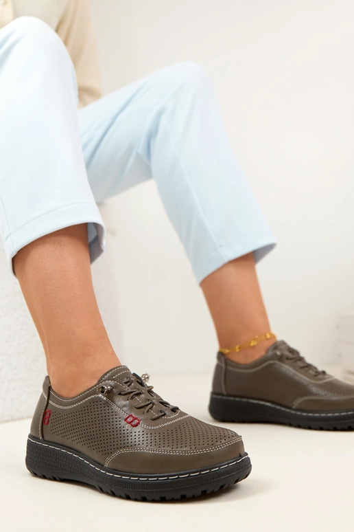 Szare Ażurowe Wsuwane Półbuty Solenne