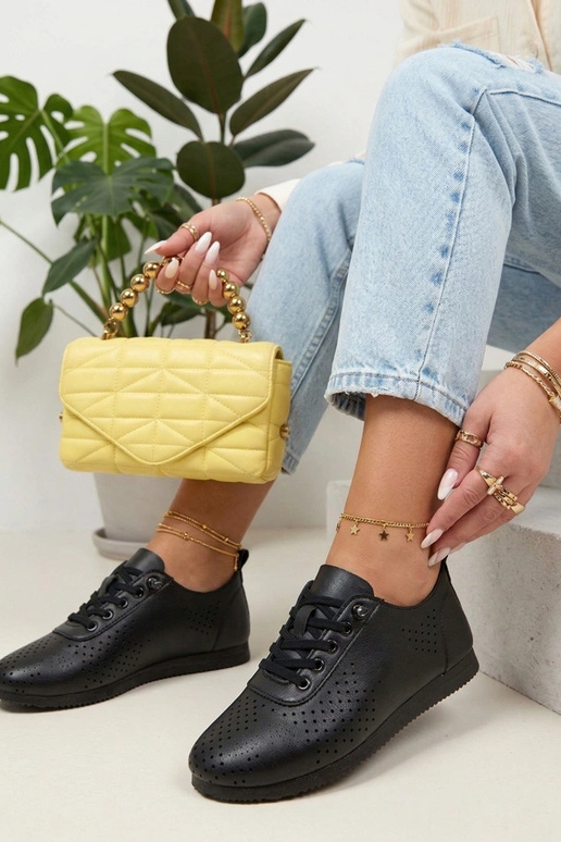 Czarne Sneakersy Trampki Ażurowe Elowen