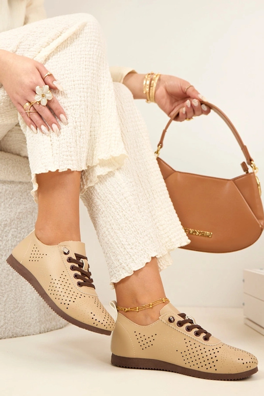 Beżowe Sneakersy Trampki Ażurowe Elowen