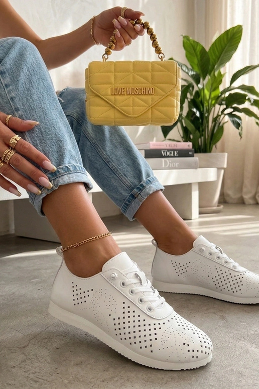 Biała Sneakersy Trampki Ażurowe Elowen