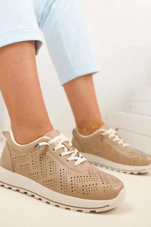 Beżowe Ażurowe Wsuwane Sneakersy SIone