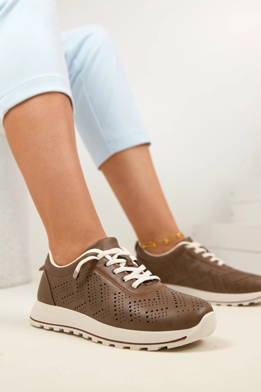 Brązowe Ażurowe Wsuwane Sneakersy SIone