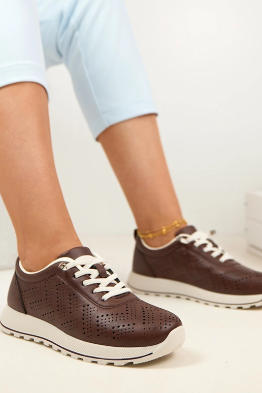 Brązowe Ażurowe Wsuwane Sneakersy SIone