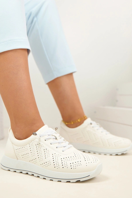 Białe Ażurowe Wsuwane Sneakersy SIone