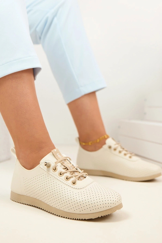 Beżowe Ażurowe Lekkie Tenisówki Zinnia