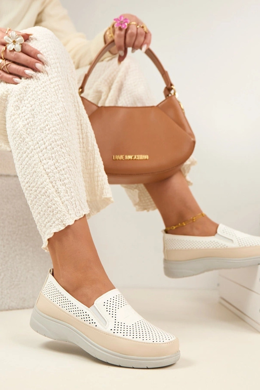 Biało-Beżowe Ażurowe Wsuwane Półbuty...