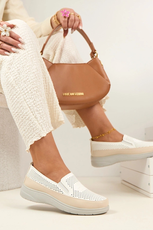 Biało-Beżowe Ażurowe Wsuwane Półbuty...