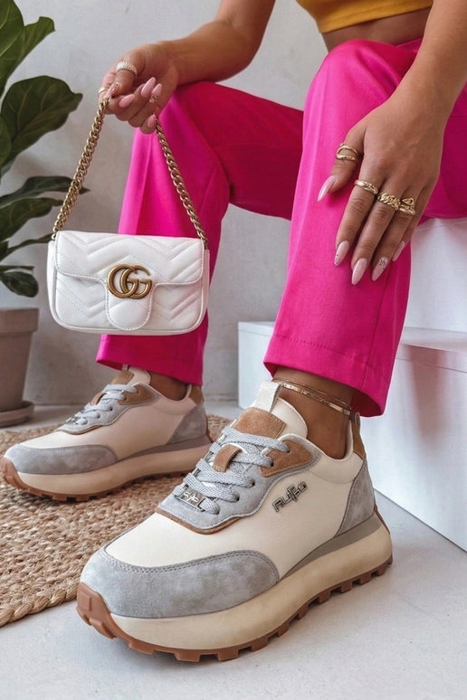 Beżowe Skórzane Sneakersy Na...