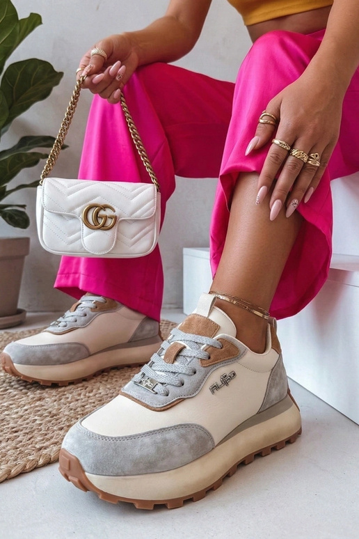 Beżowe Skórzane Sneakersy Na...