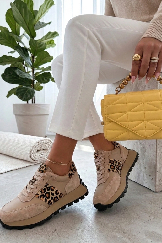 Beżowe Skórzane Sneakersy Na...