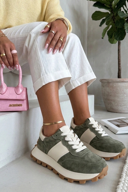 Zielone Skórzane Sneakersy Na...