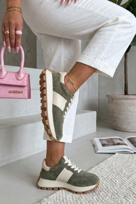 Zielone Skórzane Sneakersy Na...