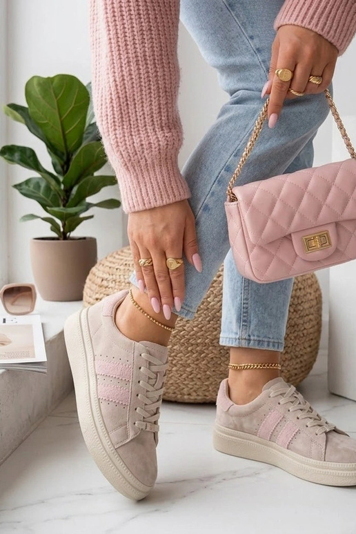 Beżowe Skórzane Sneakersy Na...