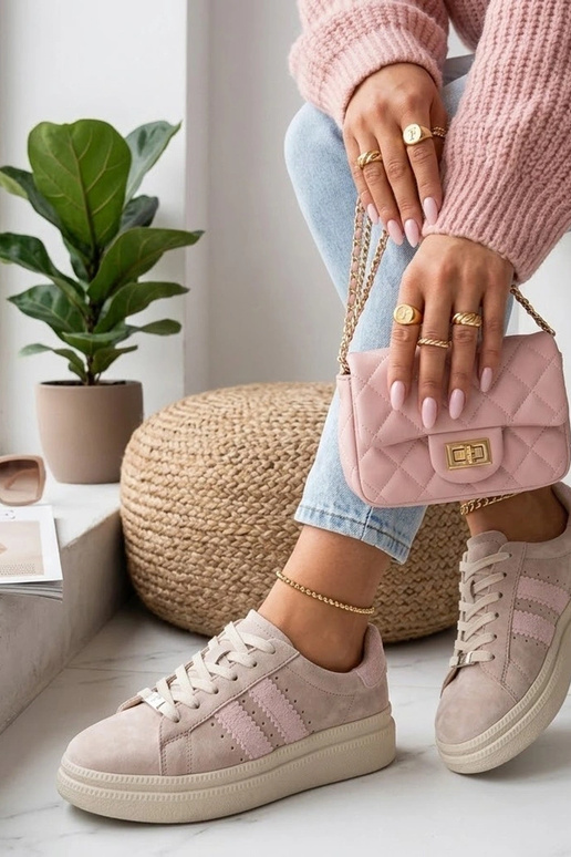 Beżowe Skórzane Sneakersy Na...