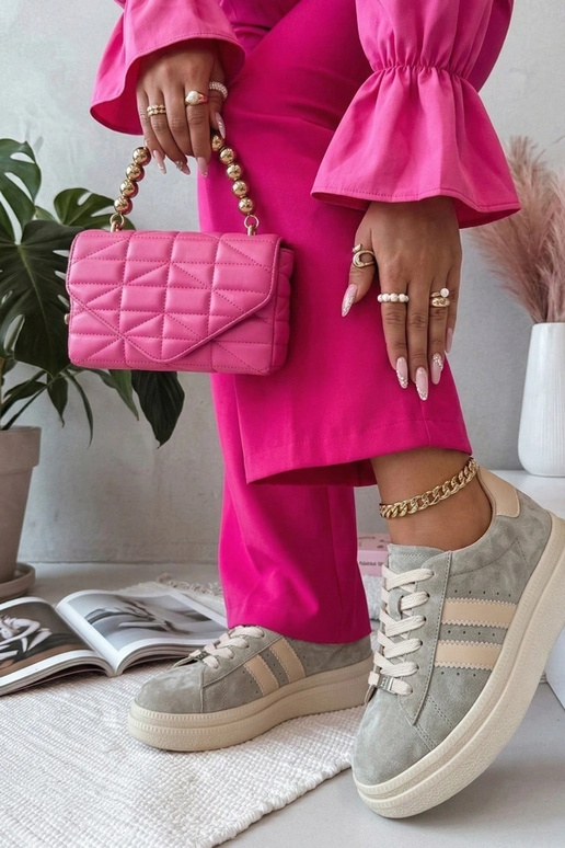 Szare Skórzane Sneakersy Na...