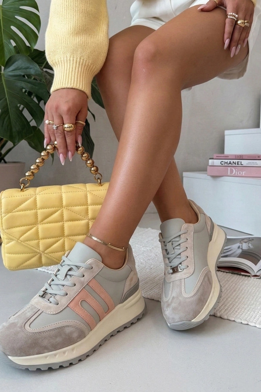 Szare Skórzane Sneakersy Na...