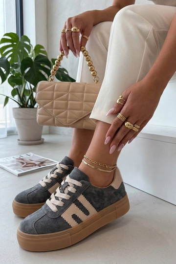 Szare Skórzane Sneakersy Na... 2