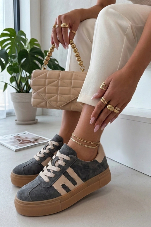 Szare Skórzane Sneakersy Na...