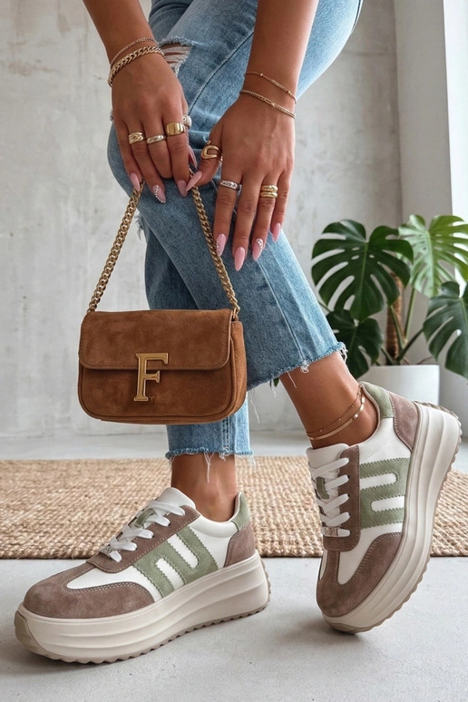 Beżowe Skórzane Sneakersy Na...