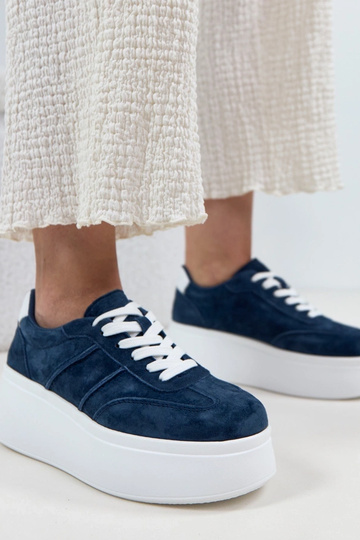 Granatowe Skórzane Sneakersy Na Platformie Cambell 2