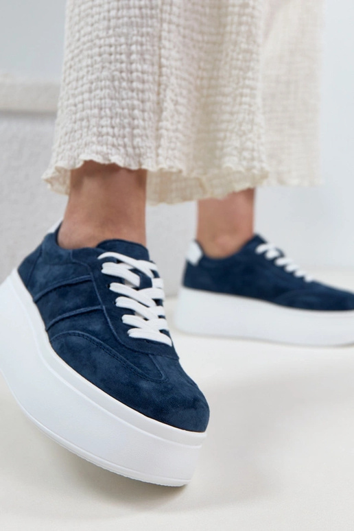 Granatowe Skórzane Sneakersy Na...