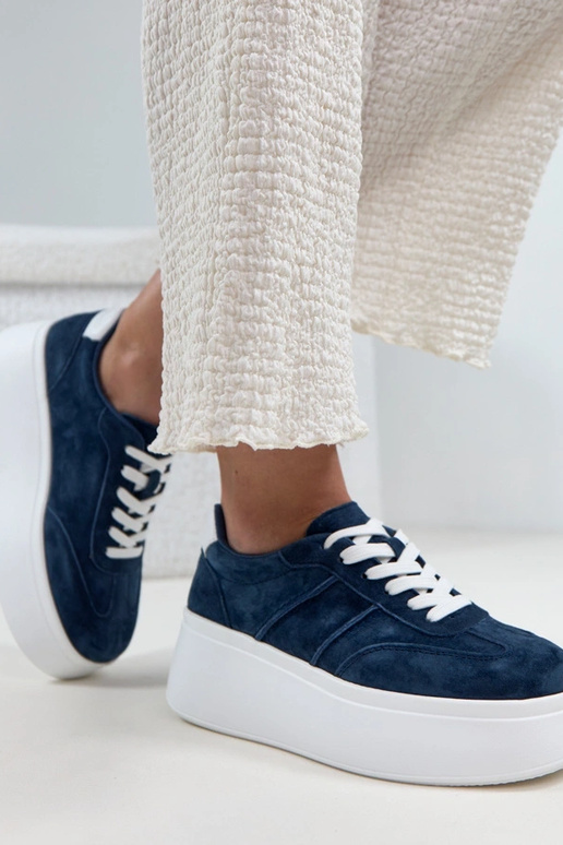 Granatowe Skórzane Sneakersy Na...