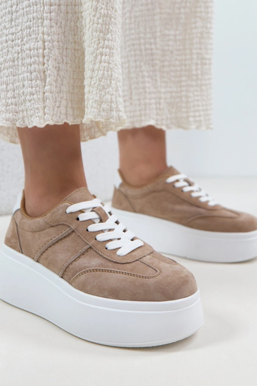 Beżowe Skórzane Sneakersy Na...