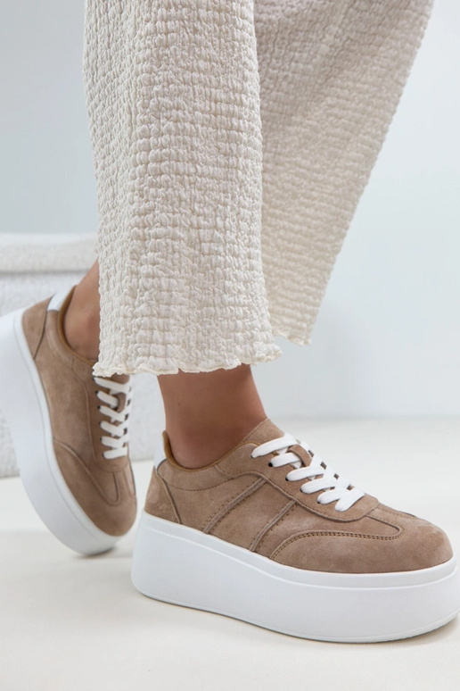 Beżowe Skórzane Sneakersy Na...