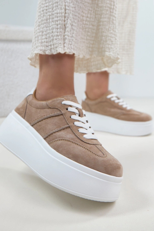 Beżowe Skórzane Sneakersy Na...