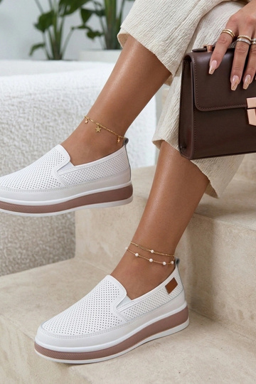 Białe Ażurowe Skórzane...