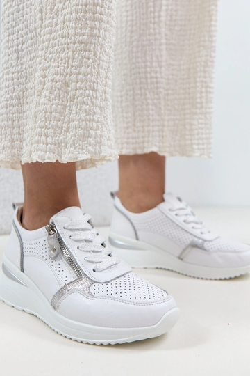 Białe Skórzane Sneakersy Na Krytej Koturnie Cambell 2