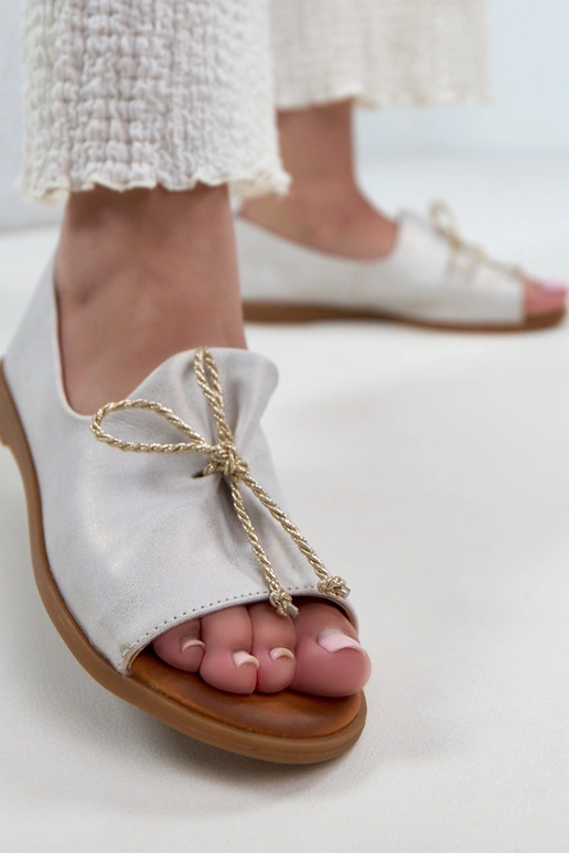 Szare Baleriny Skórzane Z Odkrytym...