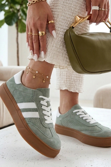Zielone Skórzane Sneakersy Na Platformie Cambell